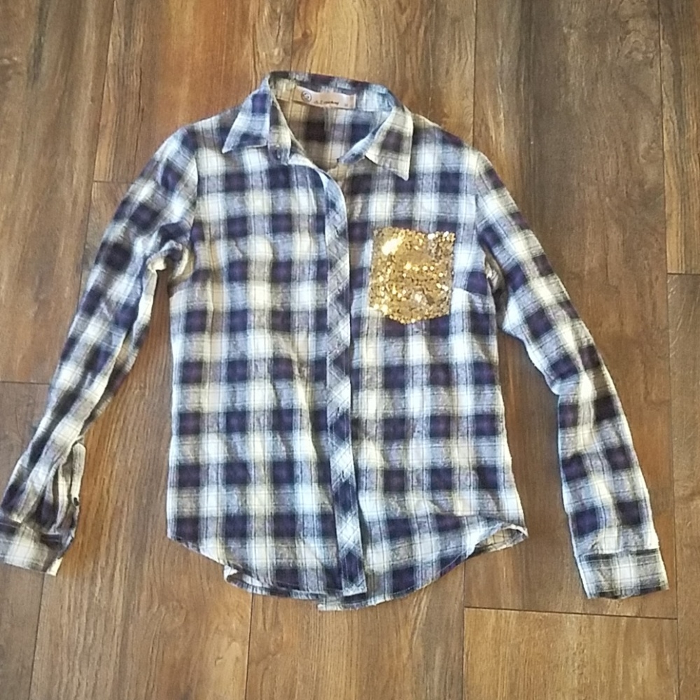 E2 clothing button up sequins shirt medium